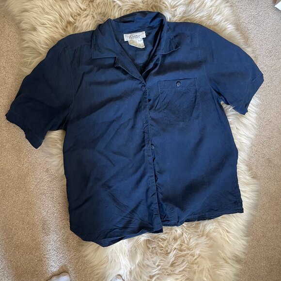 Vintage Silk Navy Blouse - Picture 3 of 3